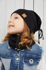 Kids' Black Ribbed Cotton Hat & Neck Warmer Set - Soft & Comfy - TryAladdin