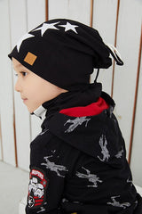 Kids Black & White Stars Beanie Hat - Soft cotton - TryAladdin