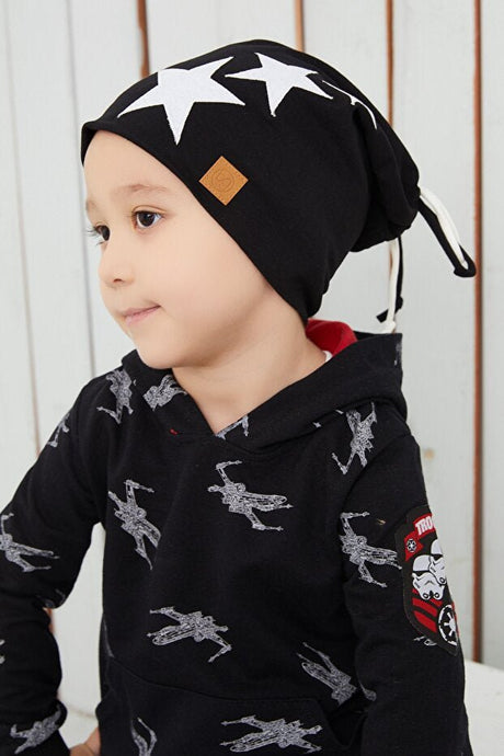 Kids Black & White Stars Beanie Hat - Soft cotton - TryAladdin