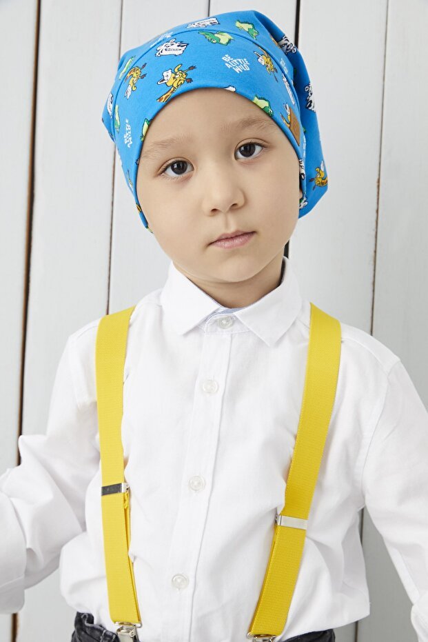 Kids Blue Patterned 4 - Season cotton Beanie Hat Buff - TryAladdin