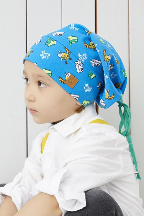 Kids Blue Patterned 4 - Season cotton Beanie Hat Buff - TryAladdin