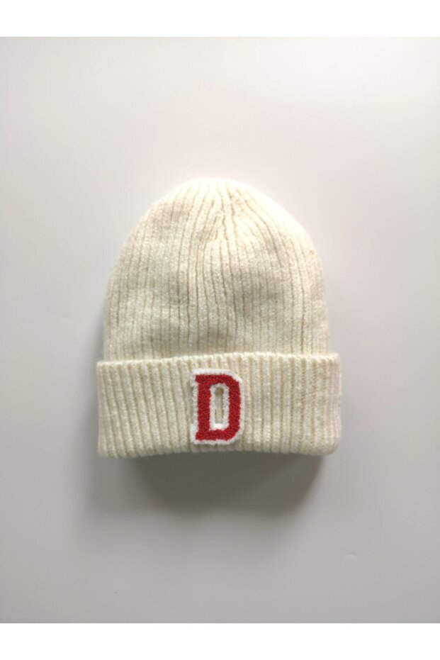 Kids Ecru Wool Beanie - 'D' Letter Knit for Warmth - TryAladdin