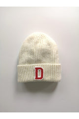 Kids Ecru Wool Beanie with D Letter - Warm & Stylish - TryAladdin