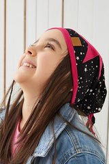 Kids Fuchsia & Black Star Print 100% cotton Beanie Hat - TryAladdin