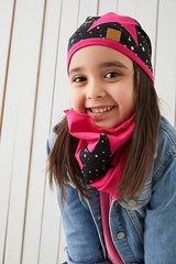 Kids Fuchsia & Black Star Print 100% cotton Beanie Hat - TryAladdin