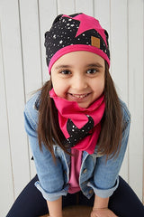 Kids Fuchsia & Black Star Print 100% cotton Beanie Hat - TryAladdin