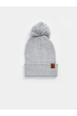 Kids Grey Ribbed Beanie Hat with Pom - pom - TryAladdin