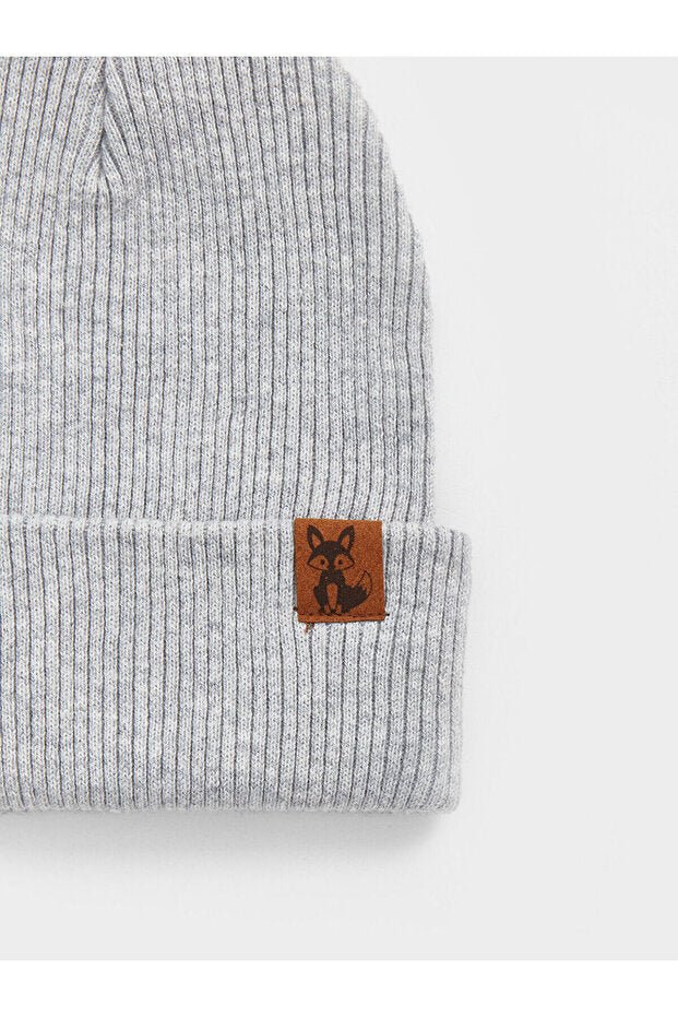 Kids Grey Ribbed Beanie Hat with Pom - pom - TryAladdin