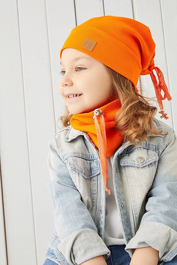 Kids Orange 100% cotton Beanie & Neck Warmer Set - TryAladdin