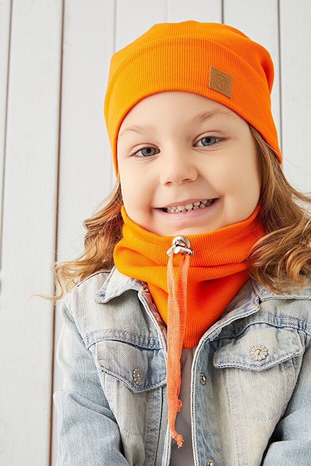 Kids' Orange 100% Cotton Beanie & Neck Warmer Set - TryAladdin