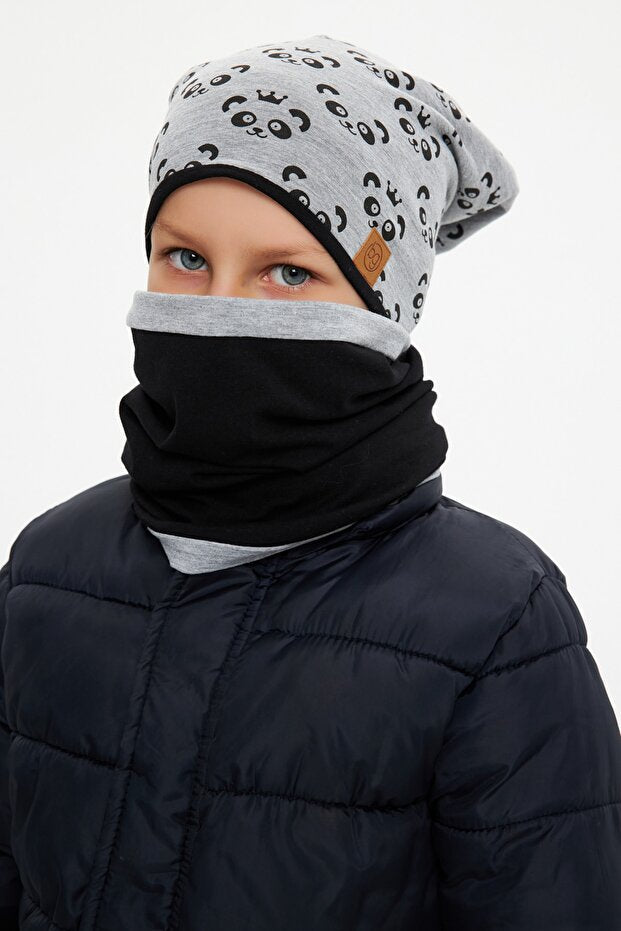 Kids' Panda Hat & Neck Warmer Set - Soft 100% Cotton - TryAladdin