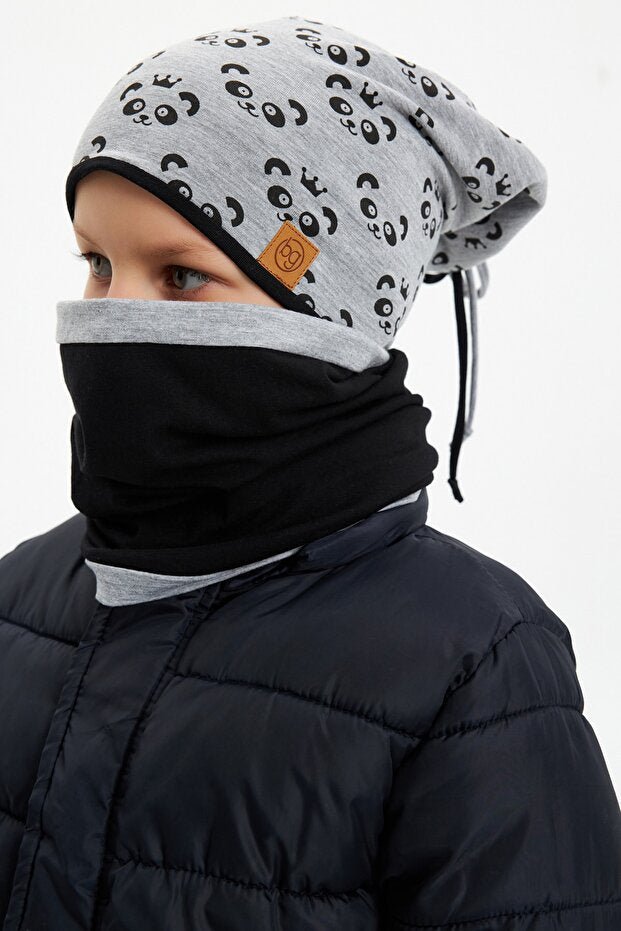 Kids' Panda Hat & Neck Warmer Set - Soft 100% Cotton - TryAladdin