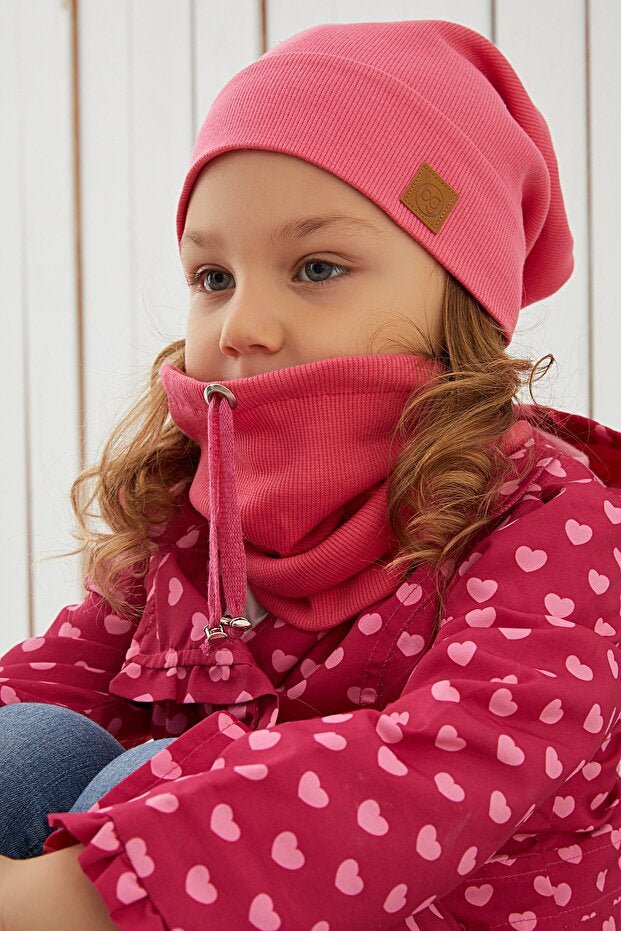 Kids Pink 2 - Piece cotton Hat & Neck Warmer Set - cozy & Soft - TryAladdin