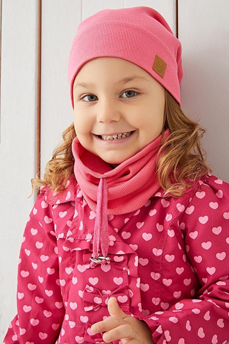 Kids Pink 2 - Piece Cotton Hat & Neck Warmer Set - Cozy & Soft - TryAladdin