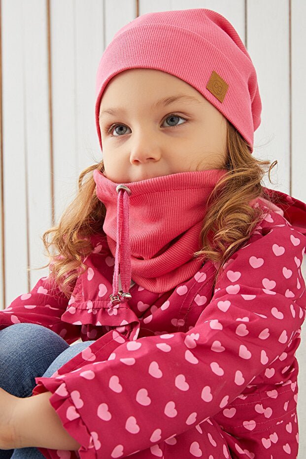 Kids Pink 2 - Piece cotton Hat & Neck Warmer Set - cozy & Soft - TryAladdin