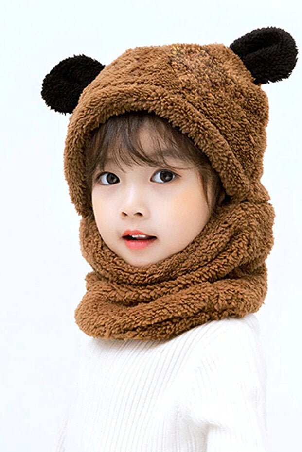 Kids' Plush Bear Balaclava Hat - Windproof & Warm Neck Scarf - TryAladdin