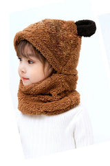 Kids' Plush Bear Balaclava Hat - Windproof & Warm Neck Scarf - TryAladdin