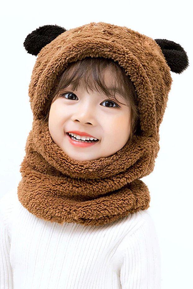 Kids Plush Bear Balaclava Hat - Windproof & Warm Neck Scarf - TryAladdin