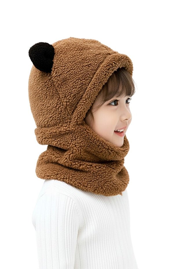 Kids' Plush Bear Balaclava Hat - Windproof & Warm Neck Scarf - TryAladdin