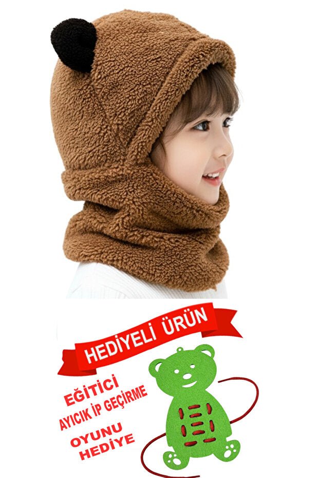 Kids' Plush Bear Balaclava Hat - Windproof & Warm Neck Scarf - TryAladdin