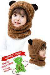 Kids' Plush Bear Balaclava Hat - Windproof & Warm Neck Scarf - TryAladdin