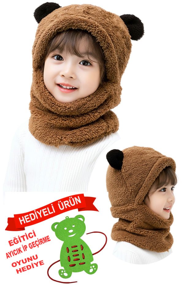 Kids' Plush Bear Balaclava Hat - Windproof & Warm Neck Scarf - TryAladdin