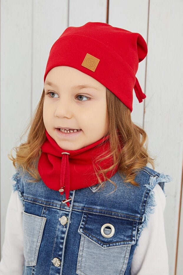 Kids Red 100% cotton Beanie & Neck Warmer Set - TryAladdin