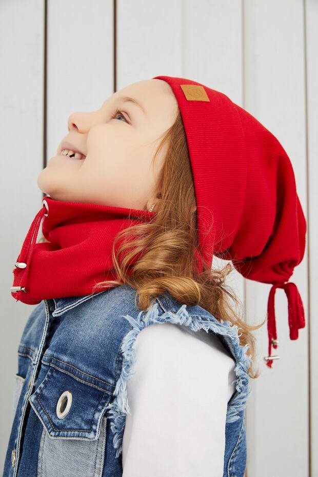 Kids' Red 100% Cotton Beanie & Neck Warmer Set - TryAladdin
