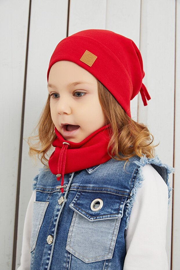 Kids' Red 100% Cotton Beanie & Neck Warmer Set - TryAladdin