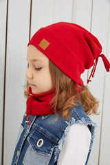 Kids Red 100% cotton Beanie & Neck Warmer Set - TryAladdin