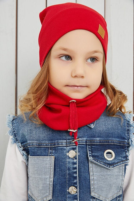 Kids Red 100% cotton Beanie & Neck Warmer Set - TryAladdin