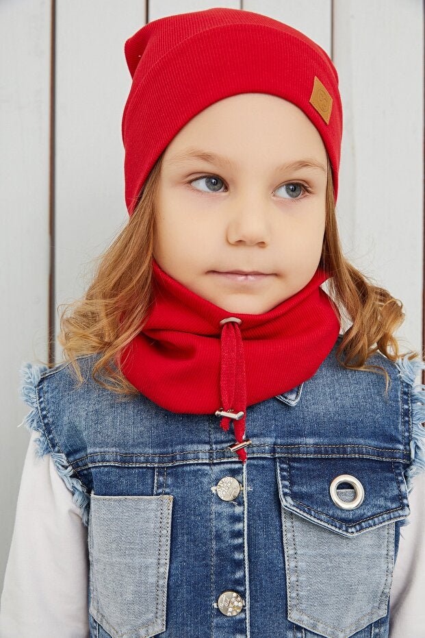 Kids Red 100% cotton Beanie & Neck Warmer Set - TryAladdin