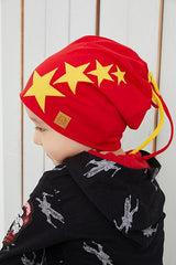 Kids Red & Yellow Star Beanie Hat - Soft Cotton - TryAladdin