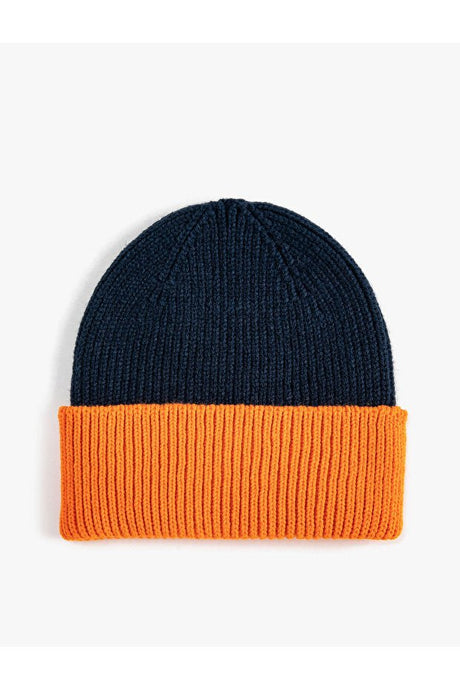 Kids' Ribbed Color Block Beanie - Navy & Orange - TryAladdin
