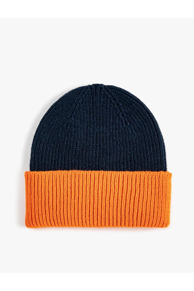 Kids' Ribbed Color Block Beanie - Navy & Orange - TryAladdin