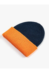 Kids Ribbed color Block Beanie - Navy & Orange - TryAladdin