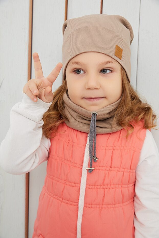 Kids Ribbed cotton Hat & Neck Warmer Set - TryAladdin