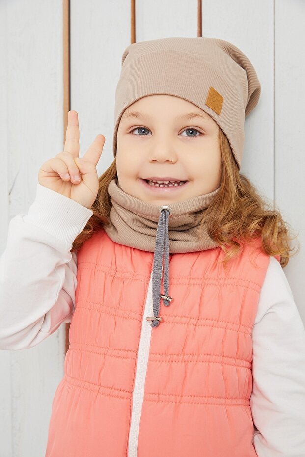 Kids' Ribbed Cotton Hat & Neck Warmer Set - TryAladdin