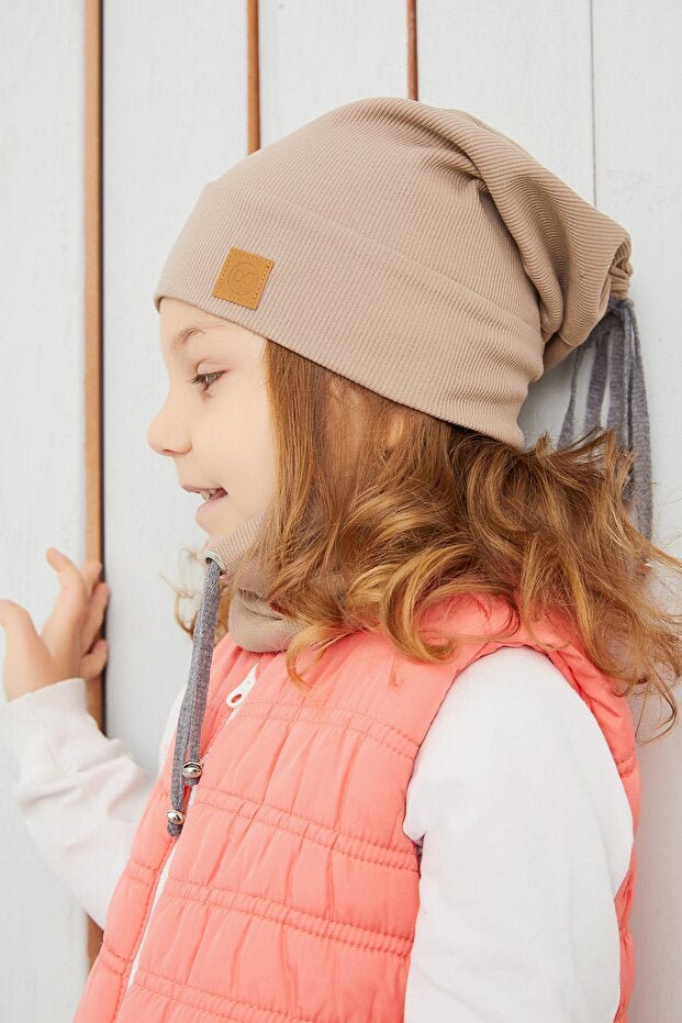 Kids Ribbed cotton Hat & Neck Warmer Set - TryAladdin