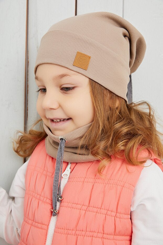 Kids Ribbed cotton Hat & Neck Warmer Set - TryAladdin