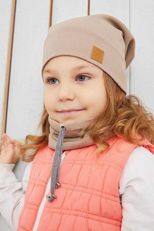 Kids' Ribbed Cotton Hat & Neck Warmer Set - TryAladdin