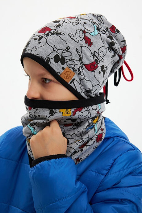 Kids Snoopy Beanie & Neck Warmer Set - Soft Cotton Blend - TryAladdin