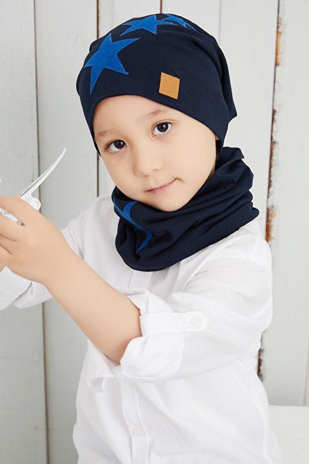 Kids' Star Beanie & Neck Warmer Set - Soft 100% Cotton - TryAladdin