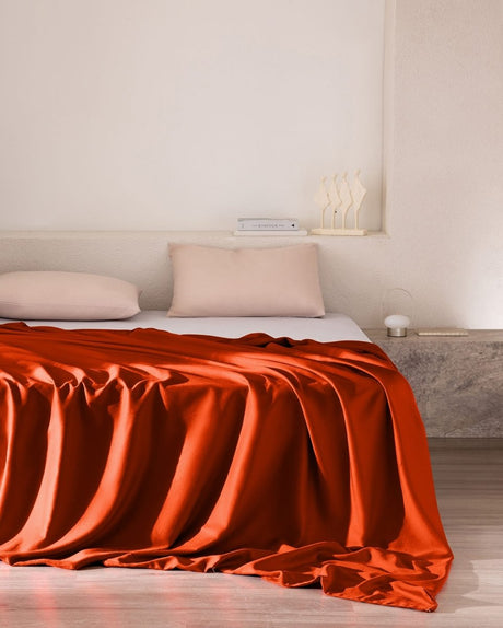 King Size Cotton Sateen Duvet Cover Bedding Set - Soft Orange - TryAladdin