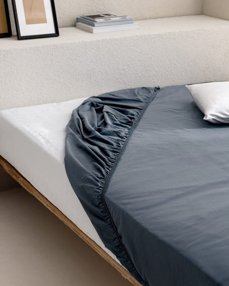 King Size Deep Pocket Fitted Sheet, 100% Ranforce Cotton, Dark Blue - TryAladdin