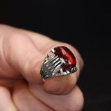 Tesbihevim | Men's Silver Ring with Red Agate Stone