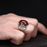 Tesbihevim | Men's Silver Ring with Red Agate Stone - TryAladdin