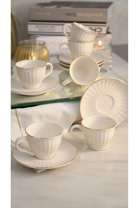 Kitchen Life Professional Turkish Coffee Cup Set - Gold Stripe Design - 12 - Piece Set - TryAladdin