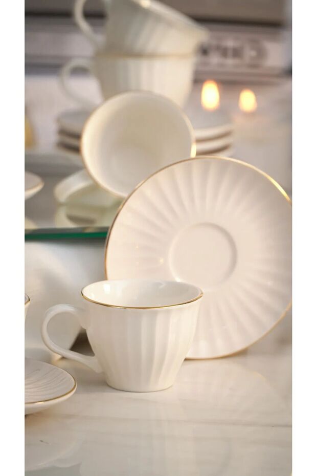 Kitchen Life Professional Turkish Coffee Cup Set - Gold Stripe Design - 12 - Piece Set - TryAladdin