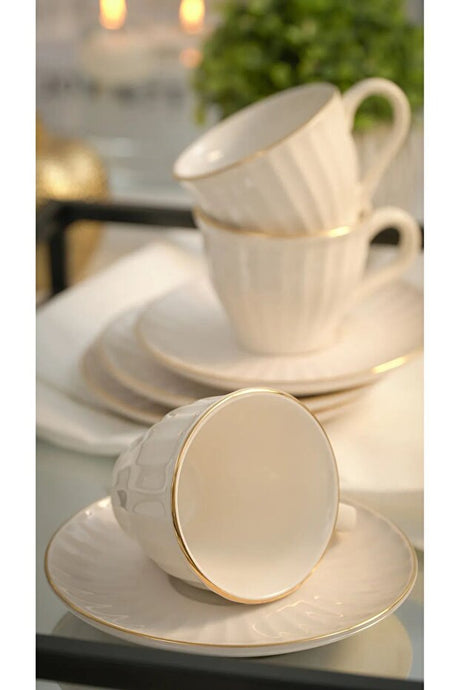 Kitchen Life Professional Turkish Coffee Cup Set - Gold Stripe Design - 12 - Piece Set - TryAladdin